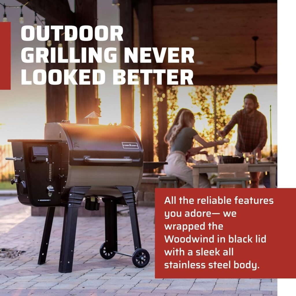 Camp Chef Woodwind WIFI 24 Grill with Side Shelf - Pellet Grill  Smoker for Outdoor Cooking - Bluetooth  WIFI Connectivity - 160°F to 500°F Range - 811 Sq In Total Rack Surface Area