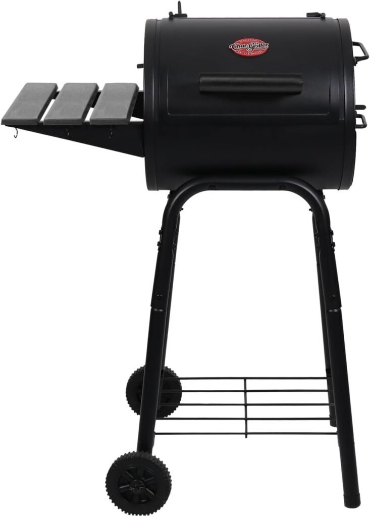 Char-Griller® Patio Pro Charcoal Grill and Smoker with Cast Iron Grates, Premium Metal Shelf and Damper Control, 250 Cooking Square Inches in Black, Model 1616