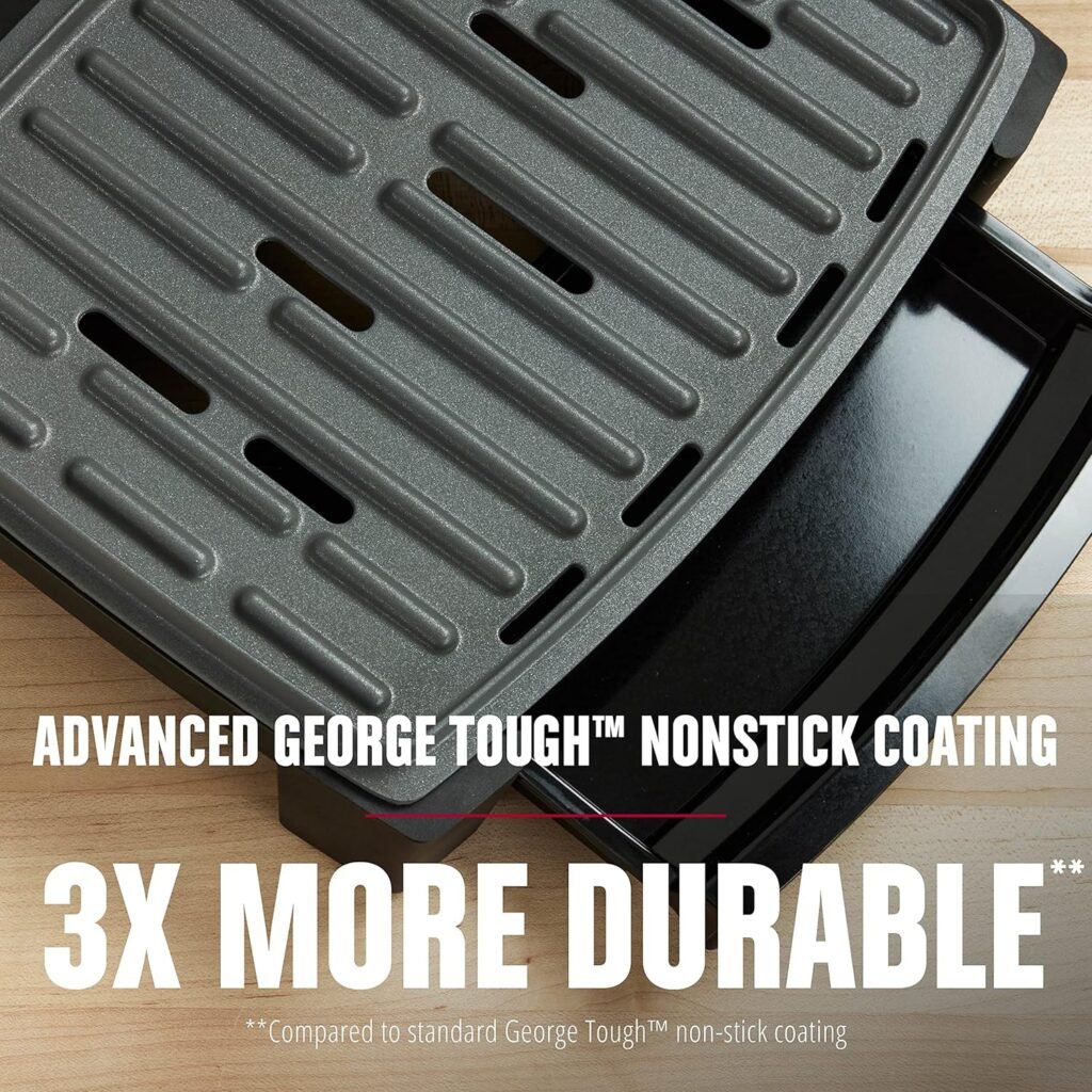 George Foreman® Fully Submersible™ Grill, NEW Dishwasher Safe, Wash the Entire Grill, Easy-to-Clean Nonstick, Black/Grey, 4-Serving