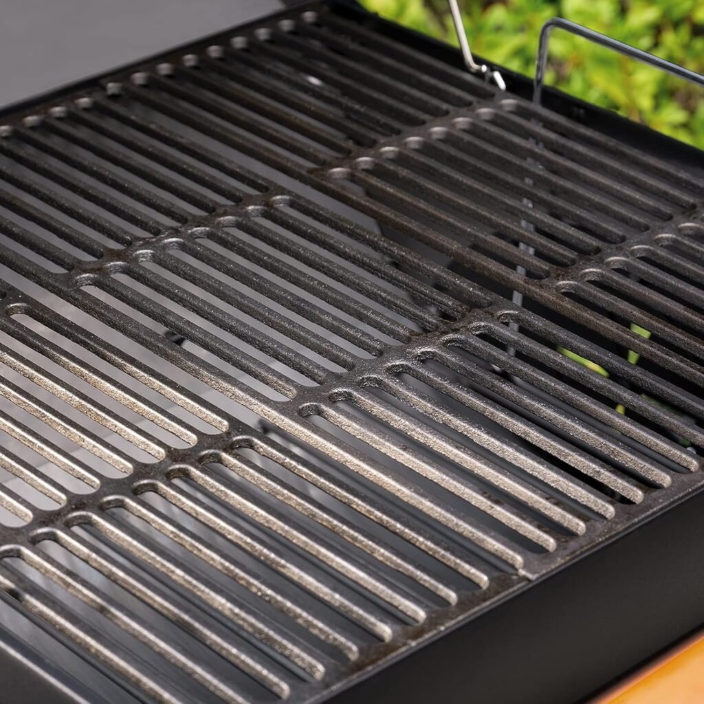 Char-Griller® Wrangler® Charcoal Grill in Black with Wood Shelves, EasyDump™ Ash Pan, Premium Wood Front and Side Shelves with Utensil Hooks, 640 Cooking Square Inches in Black, Model 2823