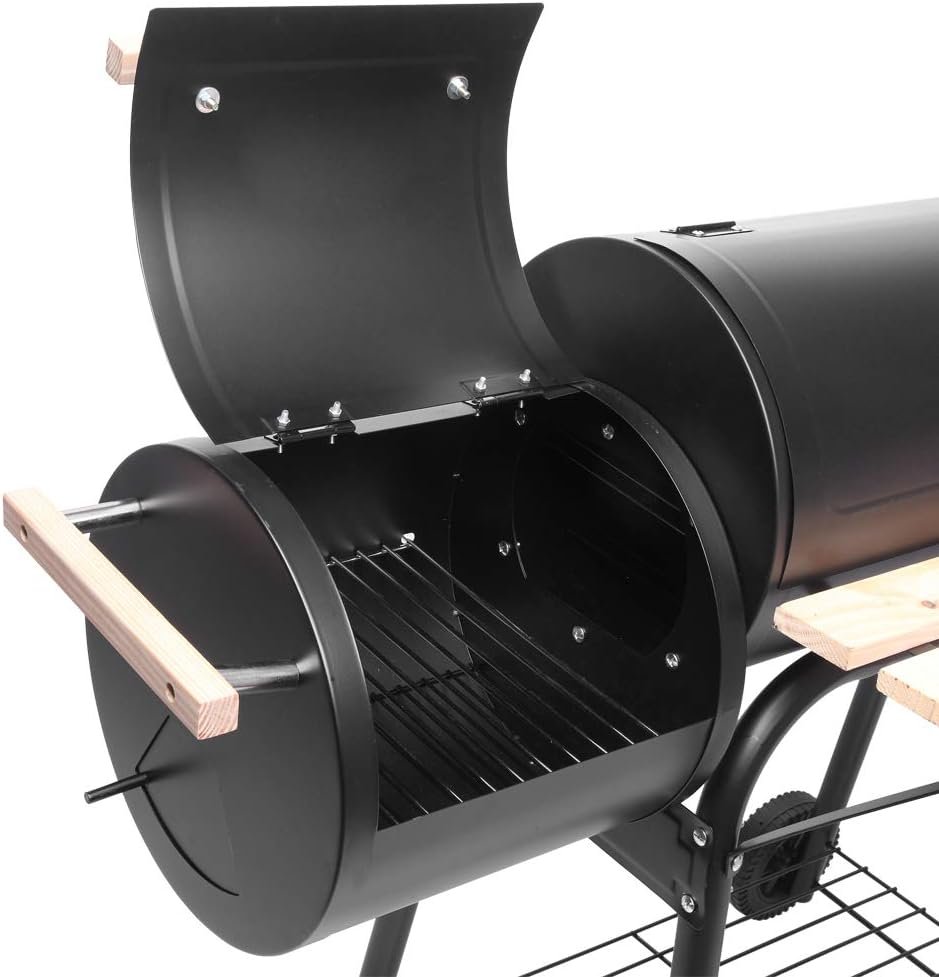 Outvita BBQ Charcoal Grill, Outdoor Patio Barbecue Cooker with Offset Smoker, Wheels and Tray for Balcony Picnics, Party and Camping