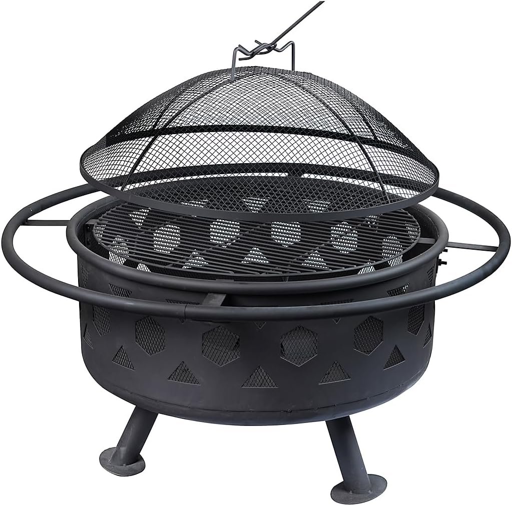 2 in 1 Fire Pit for Outside, 30in Wood Burning Outdoor Firepits with Spark Screen for Camping, Bonfire, Garden, Picnic, Includes Poker  Cooking Grate for Backyard Patio BBQ