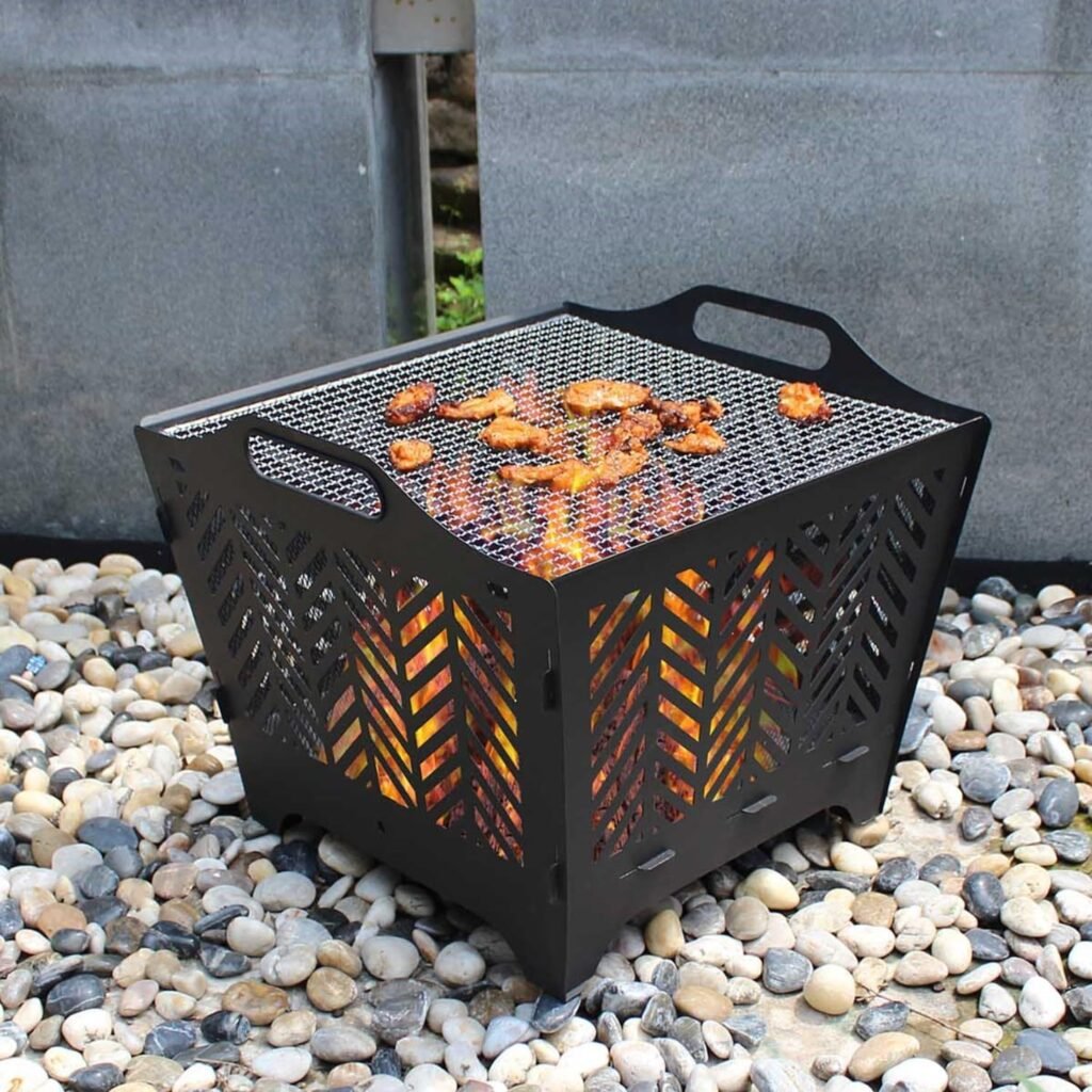 20 inch Fire Pits for Outside with Grill  Storage Bag,Portable Fire Pit,Wood Burning Fire Pit with Poker  Spark Screen, Firepit for Outdoor, Patio, Yard, Garden, Camping