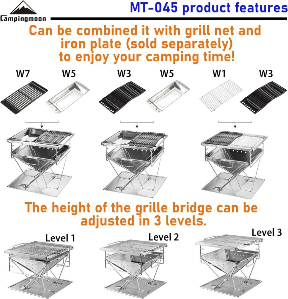 Campingmoon BBQ Grill Fire Pit Foldable Stainless Steel - Large MT-045