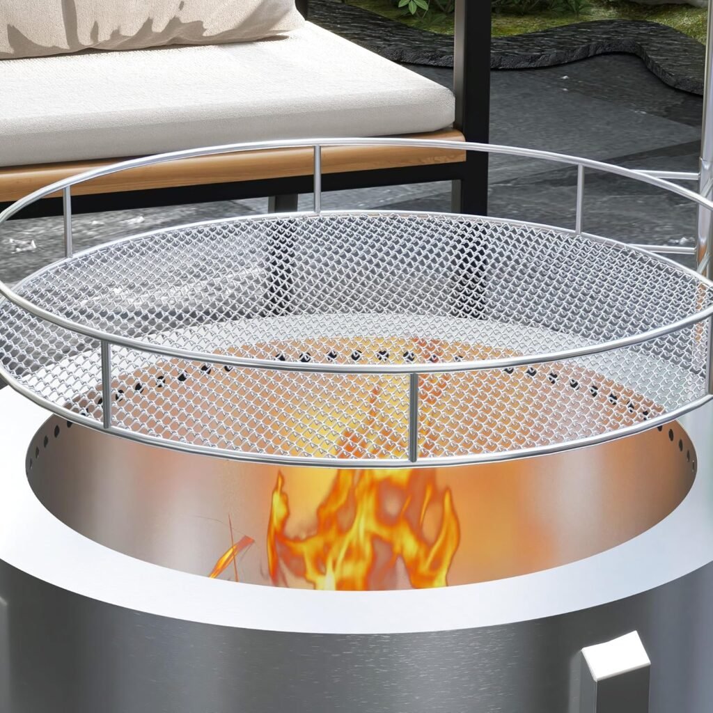 Outsunny 2-in-1 Smokeless Fire Pit, BBQ Grill, 19 Portable Wood Burning Firepit with Cooking Grate and Poker, Low Smoke Camping Bonfire Stove for Backyard Patio Picnic, Bronze