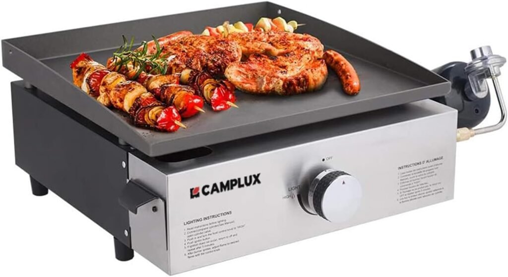 Camplux Propane Gas Grill,Flat Top Grill Station for Kitchen,Camping,Outdoor,Tabletop -Stainless Steel BBQ Griddle with Knobs  Ignition,17inch