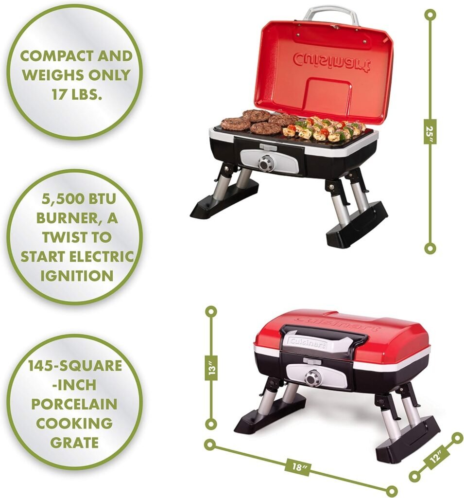 Cuisinart Petit Gourmet Portable Propane Gas Grill (CGG-180T) + Cuisinart Grill Cleaning Brush (CCB-134)