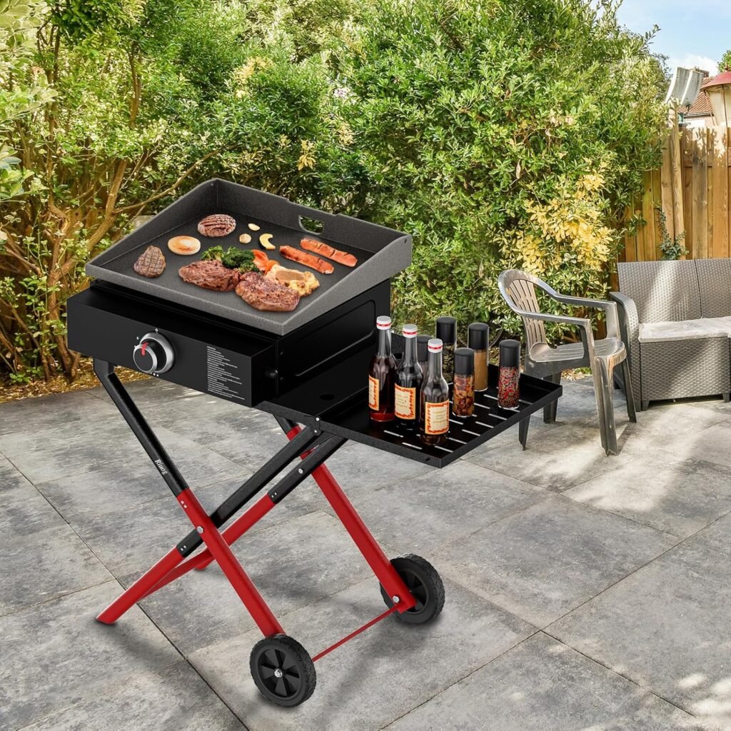 Portable Griddle Stand Trolley Compatible for Blackstone 17” 22 Propane Table Top Grill Stand,Outdoor Camping Cooking Station with Side Shelf,Take Along Outdoor Portable Grill Cart