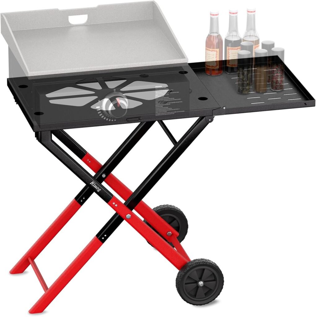 Portable Griddle Stand Trolley Compatible for Blackstone 17” 22 Propane Table Top Grill Stand,Outdoor Camping Cooking Station with Side Shelf,Take Along Outdoor Portable Grill Cart