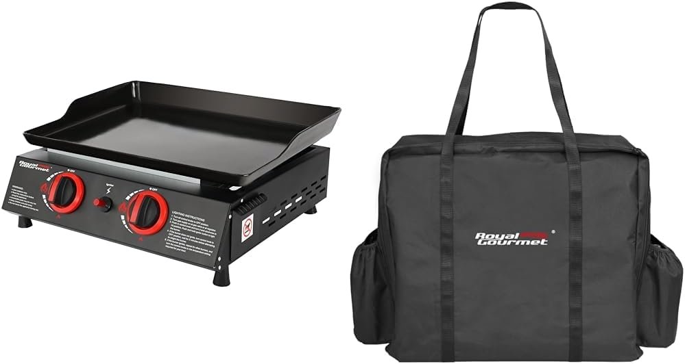 Royal Gourmet 18-Inch 2-Burner Propane Gas Grill Griddle and 21-Inch Portable BBQ Grill Griddle Carry Bag