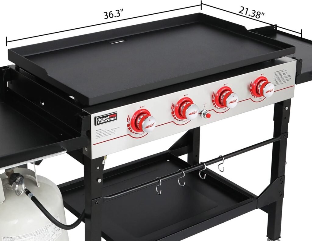 Royal Gourmet GB4000FC 36-Inch Gas Griddle with Cover, 4-Burner Flat Top Gas BBQ Grill with Top Cover Lid, Propane Fuelled, Outdoor Griddle Station with Folding Side Shelves and Legs, Black