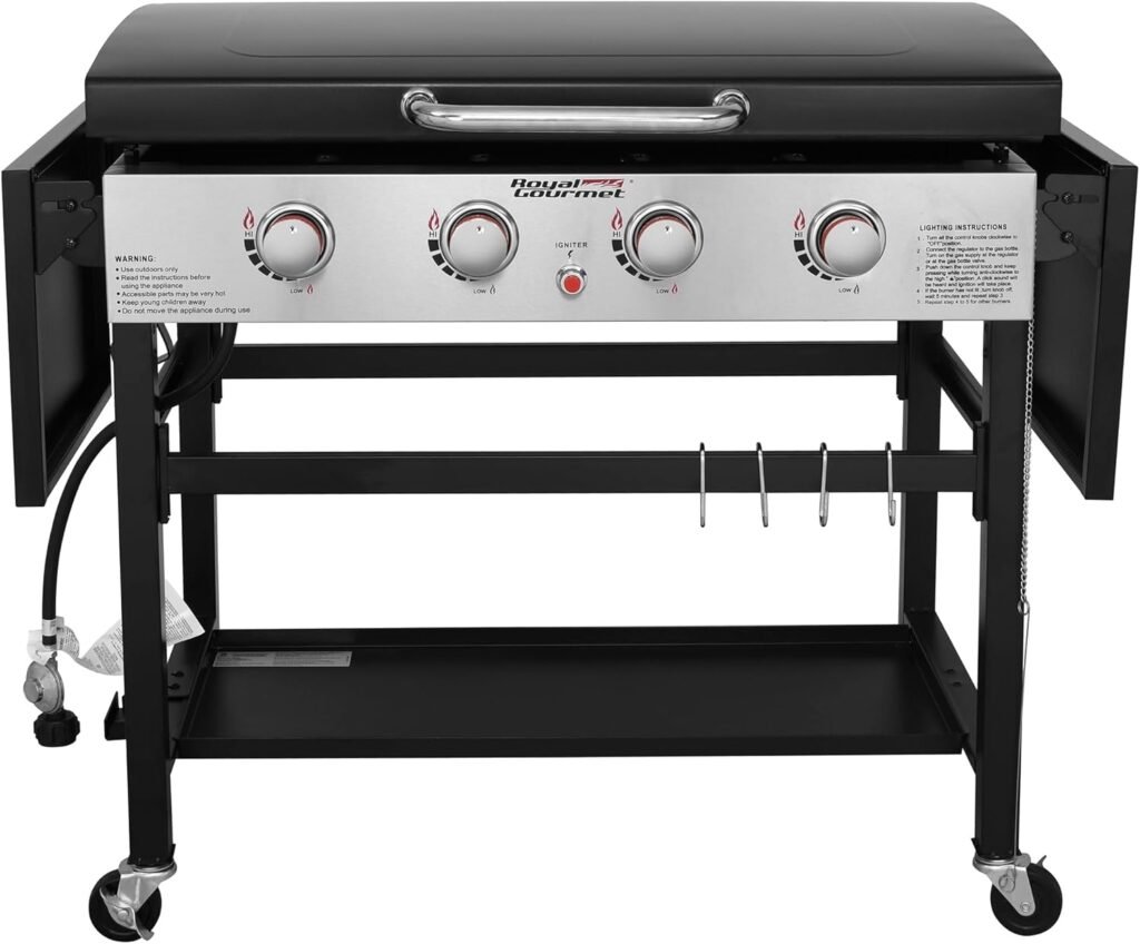 Royal Gourmet GB4002L 4-Burner Propane Gas Griddle with Hood, 36-Inch Flat Top Grill with Folding Side Shelves for Outdoor Cooking, Camping or Tailgating, Black