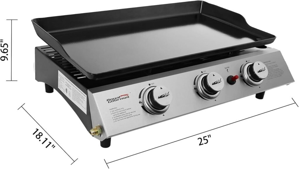 Royal Gourmet PD1300C 3-Burner Tabletop Propane Gas Griddle with Carry Bag, Outdoor Camping Griddle for Grilling On-the-Go and Outdoor Adventures, Silver  Black