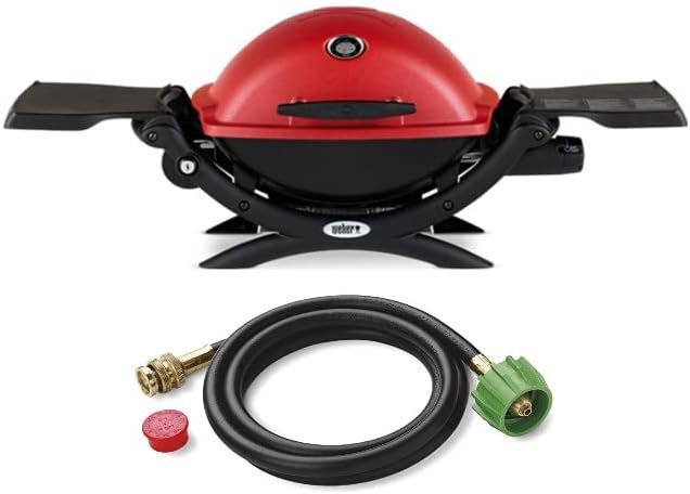 Weber Q 1200 Liquid Propane Gas Grill (Red) Starter Bundle (2 Items)