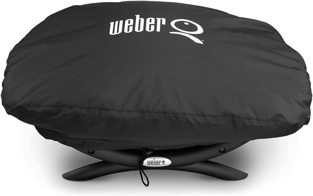 Weber Q1200 Liquid Propane Grill (Titanium) Bundle with Grill Cover (2 Items)