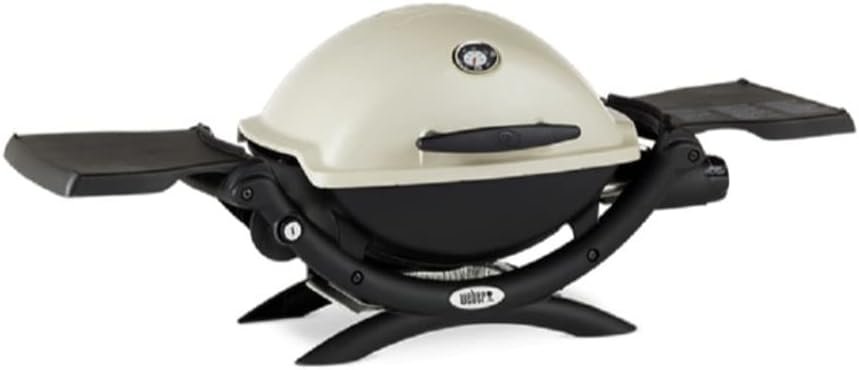 Weber Q1200 Liquid Propane Grill (Titanium) Bundle with Grill Cover (2 Items)